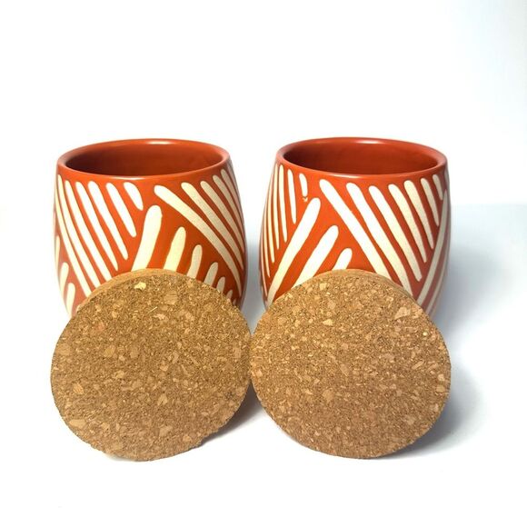 Set of 2 Canister with Cork Lid Orange and Tan NWT - Picture 4 of 7